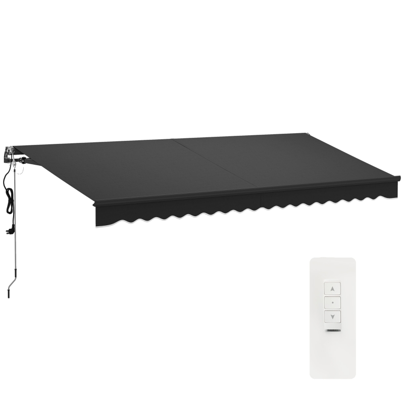 Outsunny 15' x 10' Electric Retractable Awning with Remote Controller, All Aluminum Frame Patio Awning, UV30+ Protection, Black