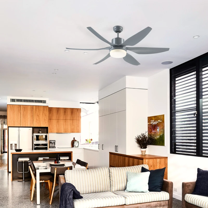 HOMCOM 52" Reversible Indoor Ceiling Fan with Light, Modern Mount LED Lighting Fan with Remote Control, for Bedroom, and Living Room, Gray