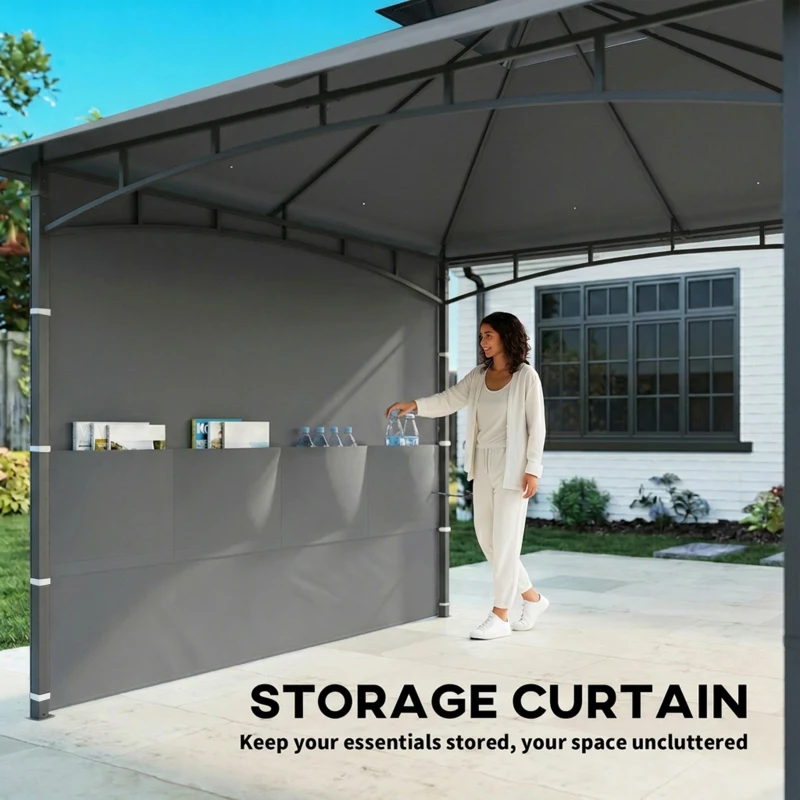 Outsunny 10' x 10' Patio Gazebo, Double Roof Outdoor Gazebo Canopy Shelter with Storage, Hook, Metal Frame, Dark Grey