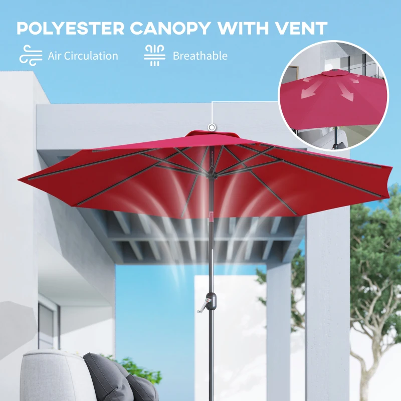 Outsunny 10' x 8' Round Market Umbrella, Patio Umbrella with Crank Handle and Tilt, Outdoor Parasol for Garden, Wine Red