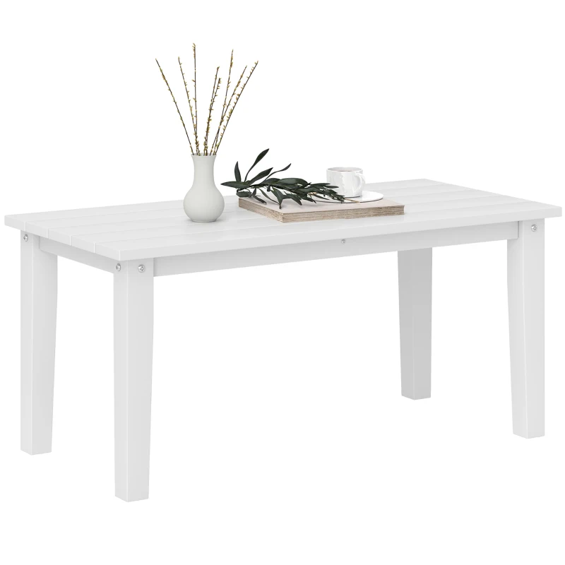 Outsunny Rectangle Outdoor Coffee Table, HDPE All-Weather Outdoor Patio Table with Slatted Tabletop for Yard, Balcony, White