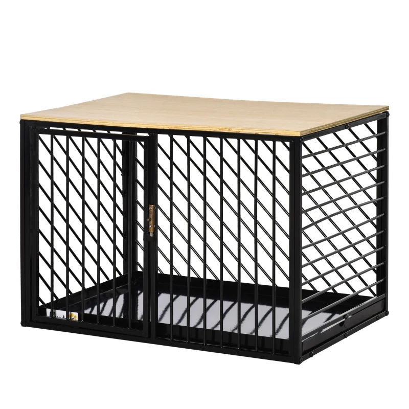 PawHut Furniture Style Dog Crate End Table w/ Cleaning Tray, Steel Dog Cage Kennel for Small Medium Pet Indoor Use Black