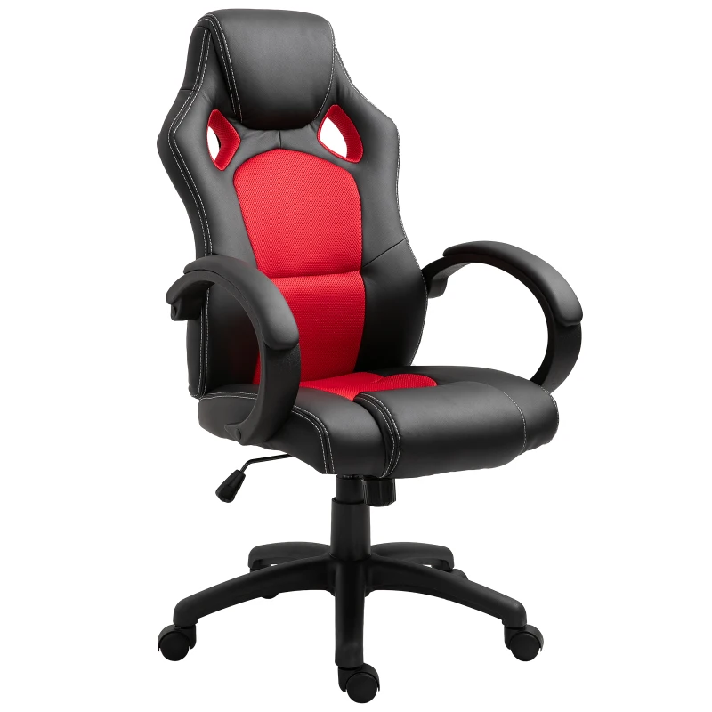 HOMCOM Racing Gaming Chair Office Chair Computer Desk Gamer Chair with Swivel Wheels, Padded Headrest, Tilt Function, Red