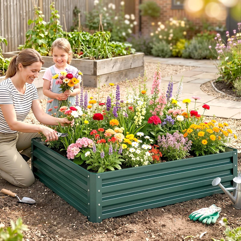 Outsunny Galvanized Raised Garden Bed, 4' x 4' x 1' Metal Planter Box, for Growing Vegetables, Flowers, Herbs, Succulents, Green