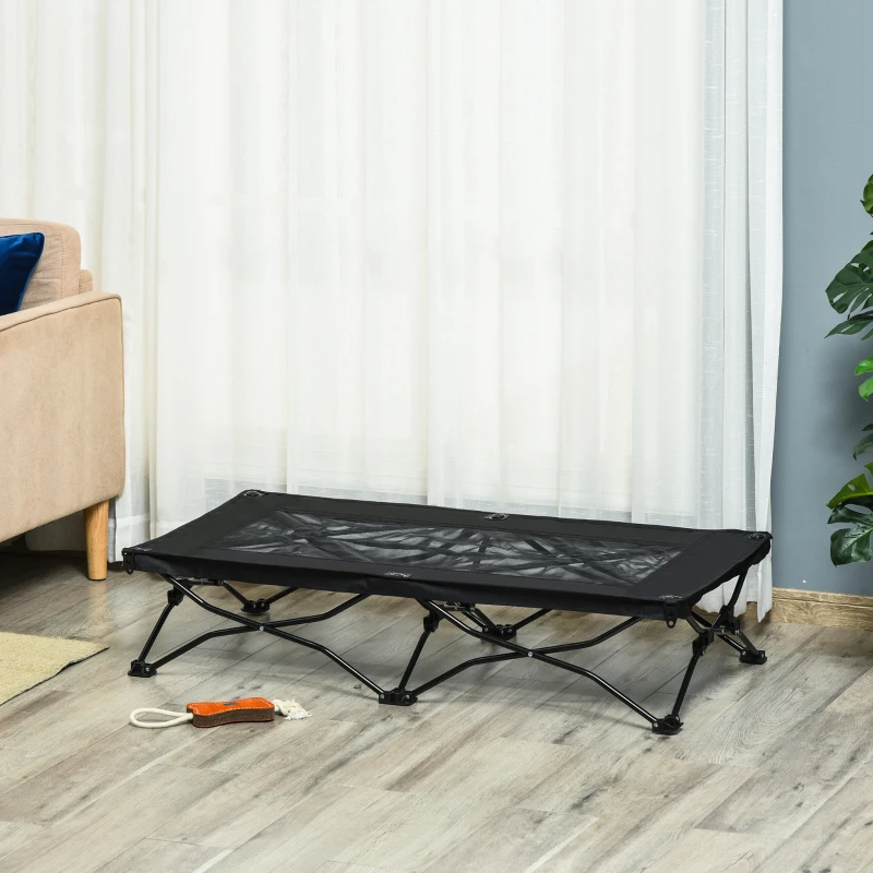 PawHut Elevated Pet Cot with Removable Canopy Shade UV Protection Portable Foldable Raised Bed Cot Carry Bag for Large and Medium-sized Dogs Indoor Outdoor Black