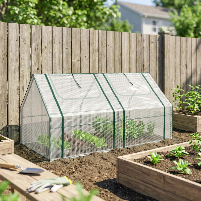 Outsunny 6' x 3' x 3' Portable Greenhouse, Garden Hot House with Two PE/PVC Covers and 2 Roll Up Windows, Clear