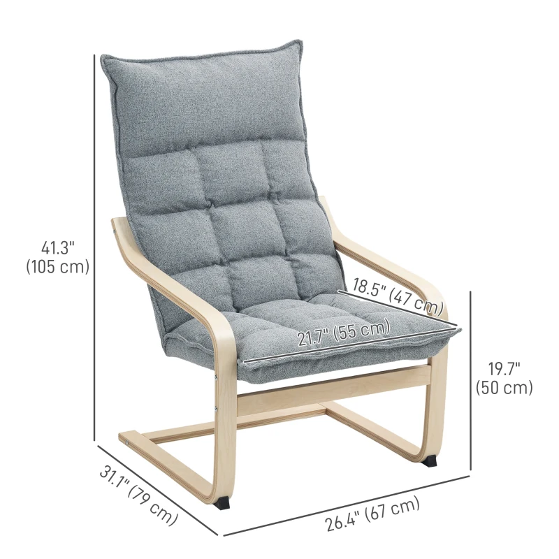 HOMCOM Modern Armchair, Upholstered Accent Chair with Curved Leg and Arm, Leisure Lounge Chair for Living Room, Light Grey