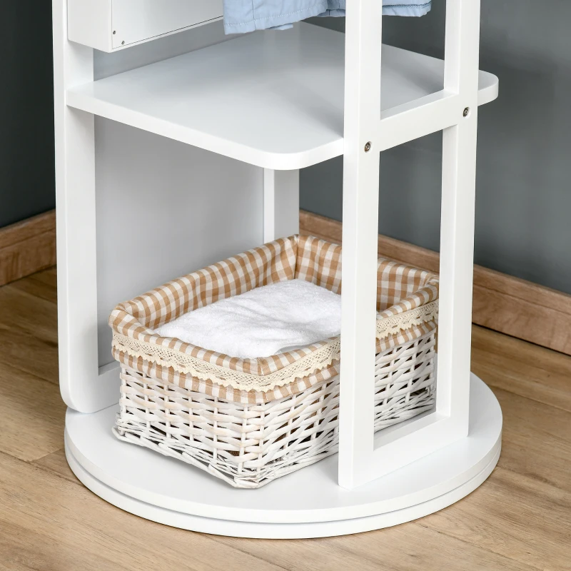 HOMCOM Full Length Glass Mirror with Hidden Jewelry Cabinet and Pine Wood Clothing Rack, White