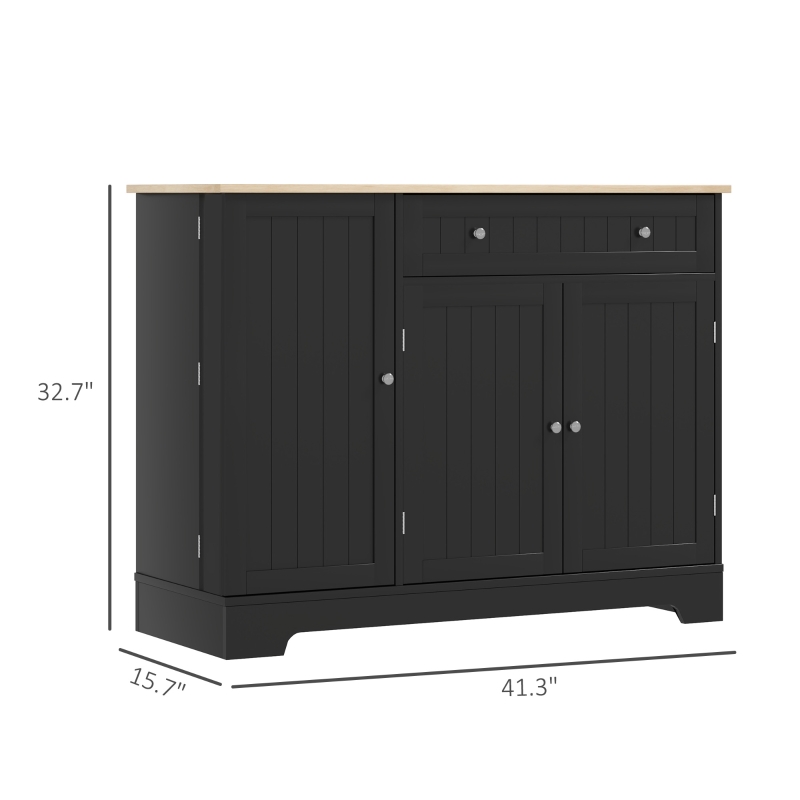 HOMCOM Modern Sideboard Cabinet, 41" Kitchen Buffet Cabinet with Drawer, Adjustable Shelf, 3 Doors for Dining Room, Black