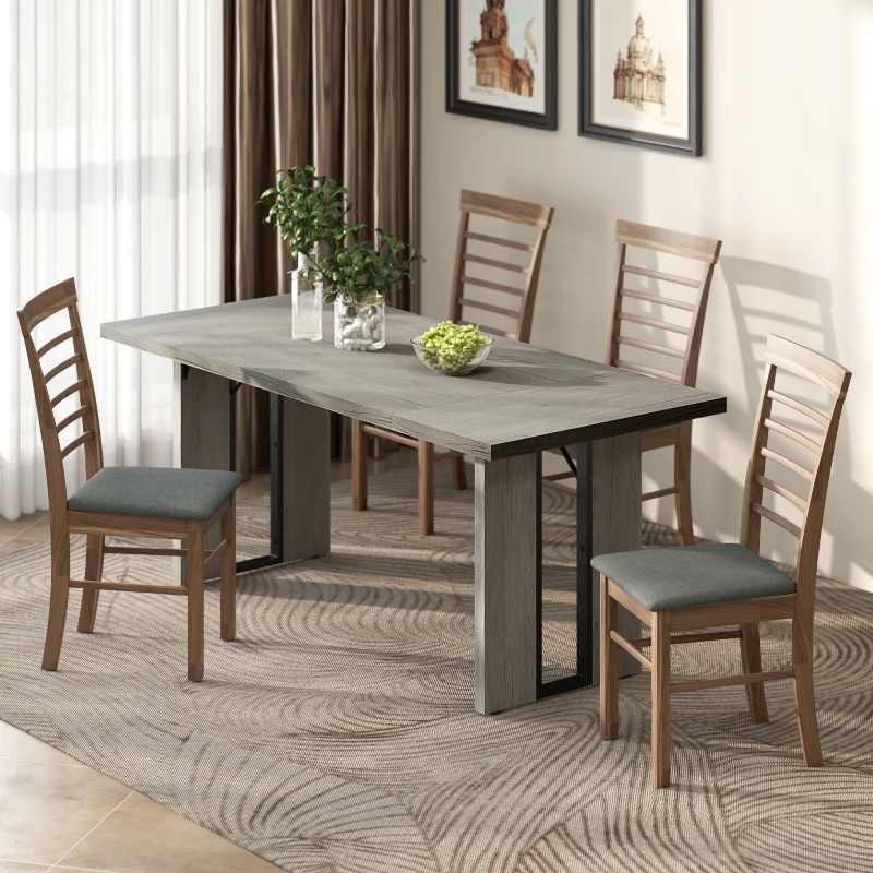 HOMCOM Industrial Kitchen Table for 8, 71" Rectangular Dining Table with Thick Tabletop for Dining Room, Grey Wood Finish