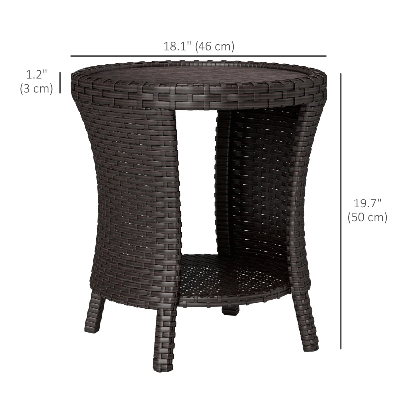 Outsunny 18" Wicker Outdoor Coffee Table, PE Rattan Patio Side Table with 2-Tier Storage, Composite Wood Top, Brown