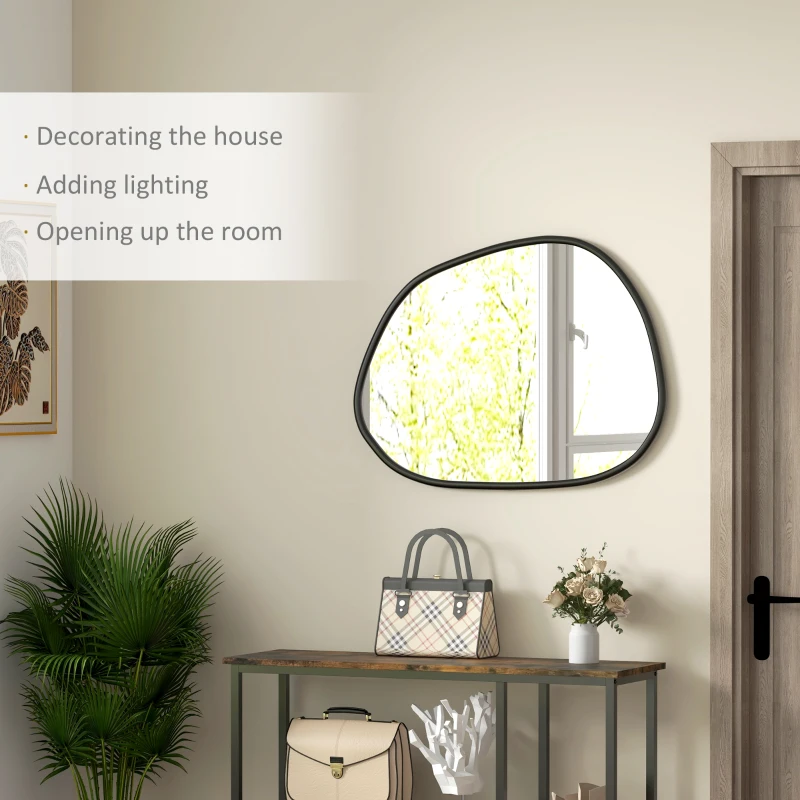 HOMCOM 27.5" x 19.5" Irregular Mirror, Decorative Vanity Mirror with Pine Wood Frame for Bathroom, Living Room, Bedroom, Black