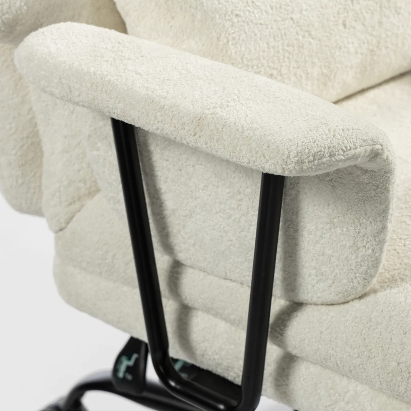 HOMCOM Office Chair, 400 lbs Heavy Duty Linen Computer Desk Chair with Lumbar Support, Wide Seat, Spring Cushion, Cream White
