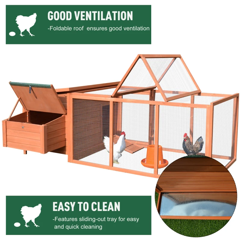 PawHut 88" Large Wooden Chicken Coop Outdoor Hen House Poultry Cage Pen Backyard with Run, Nesting Box, Waterproof Roof and Removable Tray, Natural