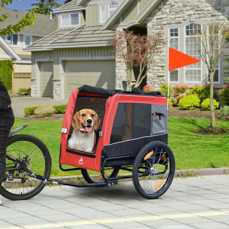 Aosom Dog Bike Trailer with Suspension System, Hitch for Medium Dogs, Pet Wagon & Dog Trailer for Bicycle with Storage Pocket, Red