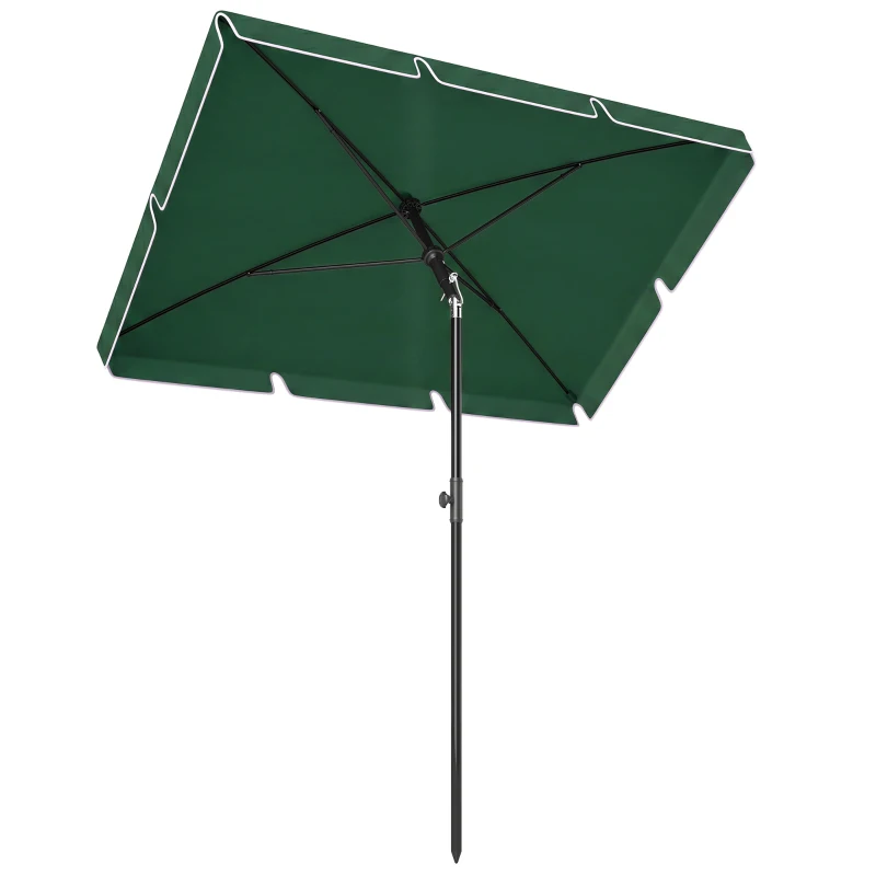 Outsunny 6.5x4ft Rectangle Patio Umbrella Aluminum Tilt Adjustable Garden Parasol Sun Shade Outdoor Canopy Green