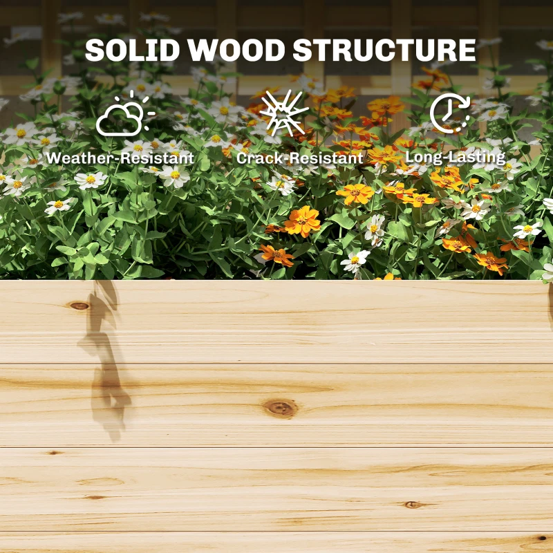 Outsunny Wooden Raised Garden Bed with Trellis and Roof, Elevated Planter Box with 2 Shelves, Drainage Hole and Liner, Natural