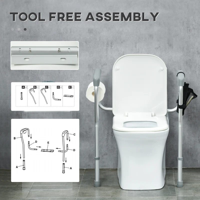 HOMCOM Shower Chair and Toilet Safety Rail Set, Height Adjustable Bath Chair, Width and Height Adjustable Toilet Rail, Assist Grab Bar for Seniors, Easy Installation