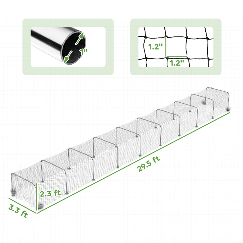 PawHut Extra Long Chicken Run, 354" x 39" Galvanized Steel Chicken Tunnel with Nylon Netting for 10-15 Chickens or Ducks