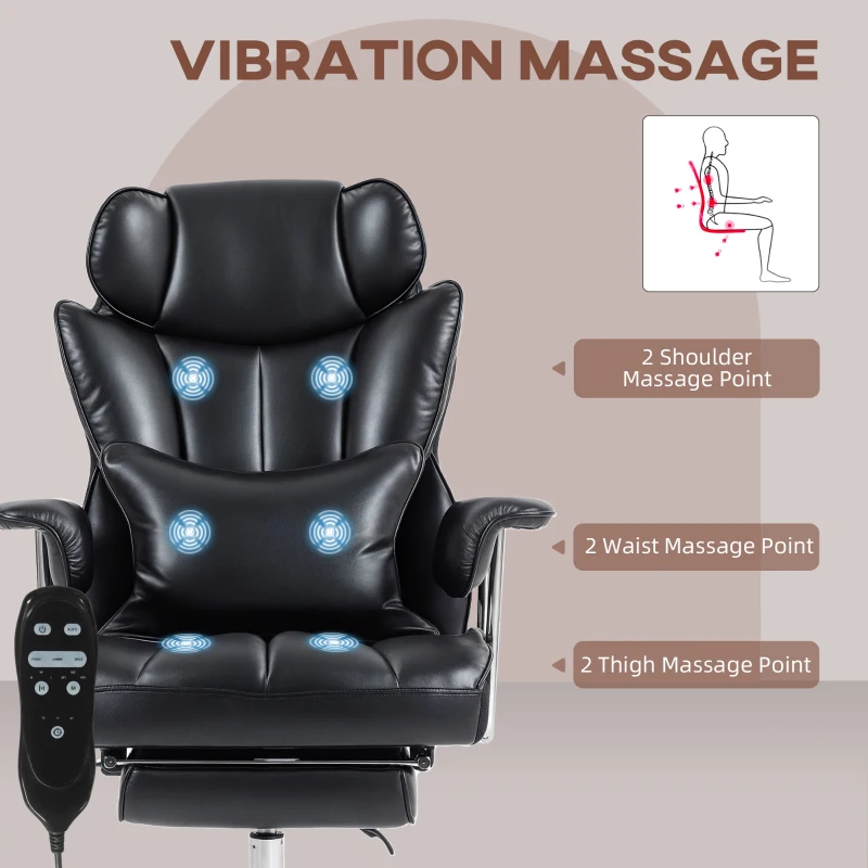 HOMCOM 400LBS Massage Office Chair, Executive Office Chair with 6-Point Vibration, Footrest and Lumbar Support, Black