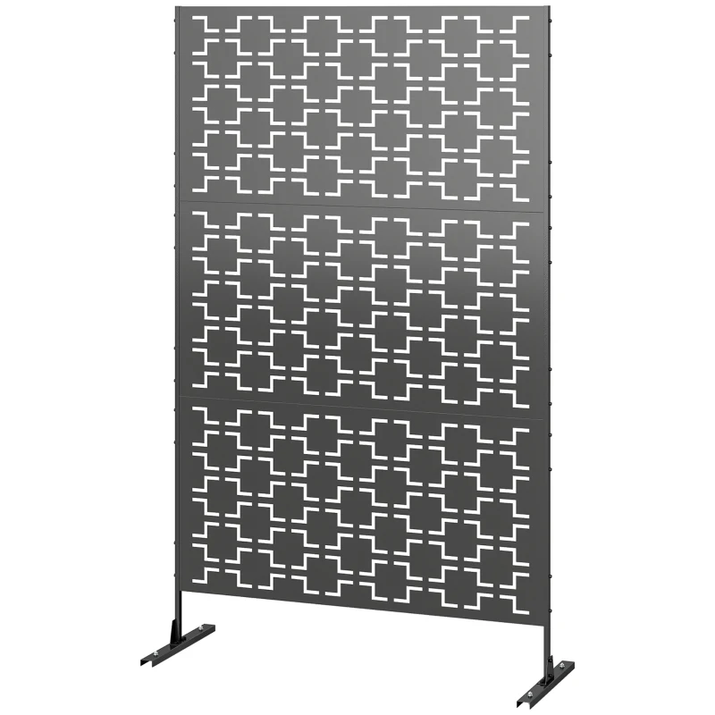 Outsunny 6.5FT Decorative Outdoor Divider, Metal Privacy Screen with Stand, Grid Style, Black