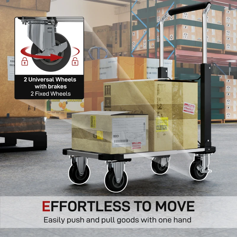 HOMCOM 330 lbs Heavy Duty Hand Truck, Folding Trolley, Dolly with Adjustable Handle and Extendable Platform, Silver and Black