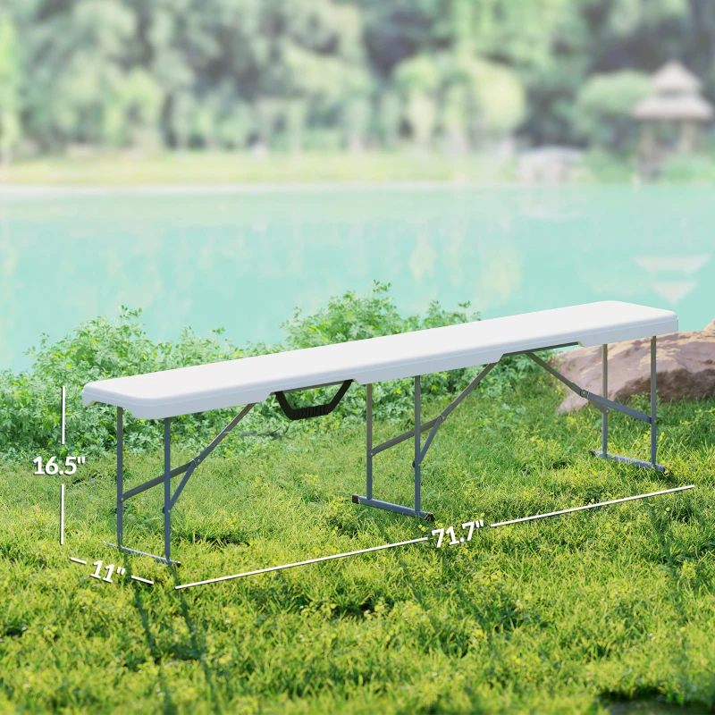 Outsunny 2 Pack 6 ft Portable Foldable Bench Seats, Plastic Folding Benches with Carrying Handle for Camping, White