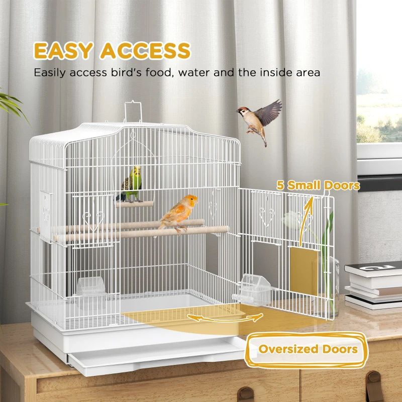PawHut 23" Bird Cage, Finches Canaries, Parrot Cage with Doors Perches, 2 Feeder Pet Supplies, White