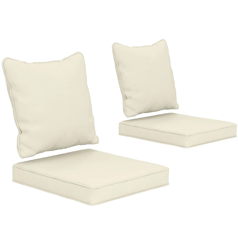 Outsunny Seat Cushion Back Pillows Replacement Set of 2, Patio Chair Cushions Set for Indoor Outdoor, Cream White