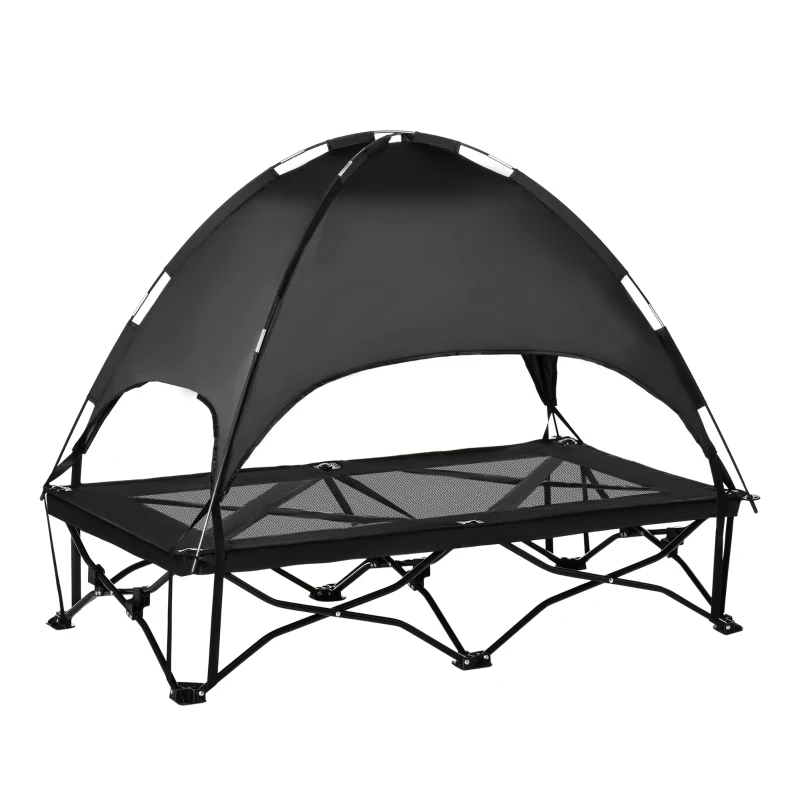 PawHut Elevated Pet Cot with Removable Canopy Shade UV Protection Portable Foldable Raised Bed Cot Carry Bag for Large and Medium-sized Dogs Indoor Outdoor Black