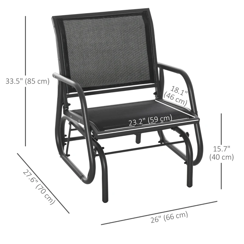 Outsunny Patio Glider Outdoor Glider Chair with Breathable Mesh Seat & Backrest, Armrests and Metal Frame, Black