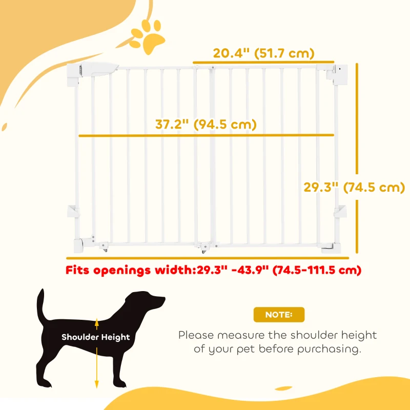 PawHut 29"-44" Wide Dog Gate, 29" H, Pet Gate with Auto-Close, Single Hand Operation, Wall-Mounted, No-Threshold Design