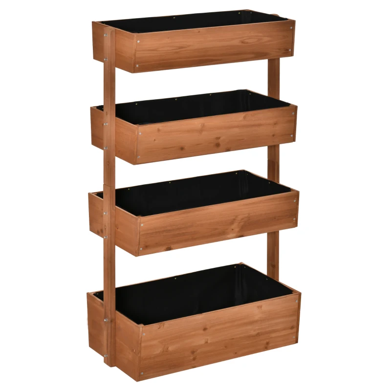 Outsunny Vertical Garden Planter, Wooden 4 Tier Planter Box, Self-Draining with Non-Woven Fabric for Outdoor Flowers, Vegetables and Herbs, Orange