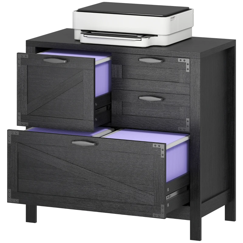 HOMCOM Lateral Filing Cabinet, Farmhouse File Cabinet with 4 Drawers, Fit Letter/A4/Legal Hanging Files, Black Wood Grain