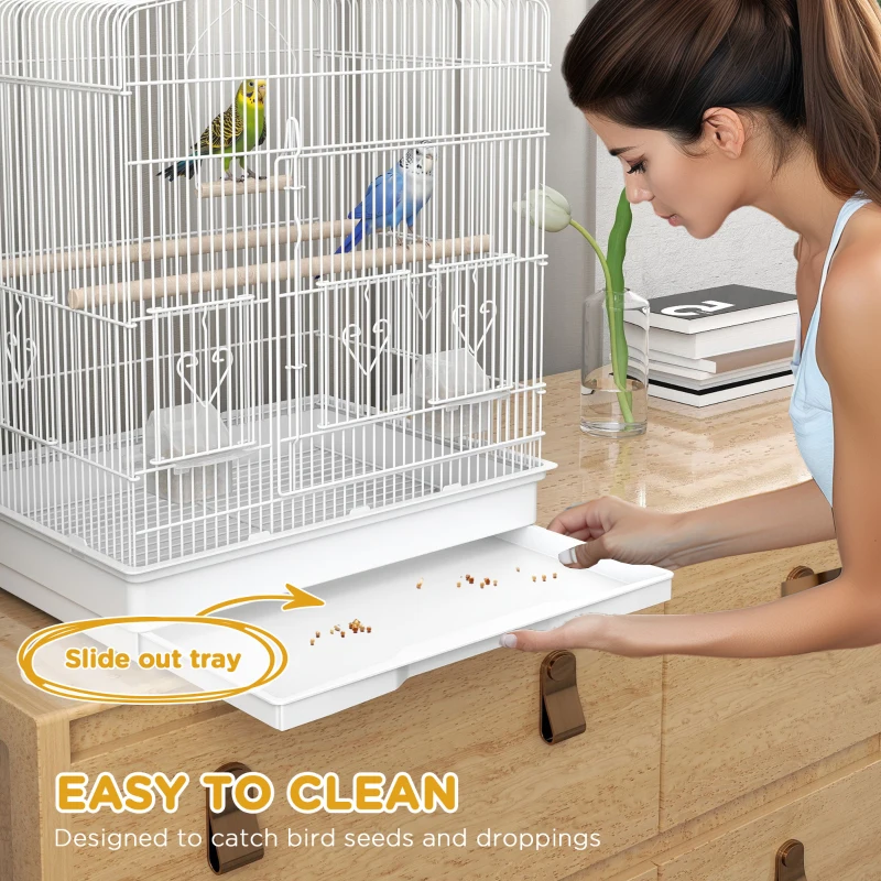 PawHut 23" Bird Cage, Finches Canaries, Parrot Cage with Doors Perches, 2 Feeder Pet Supplies, White