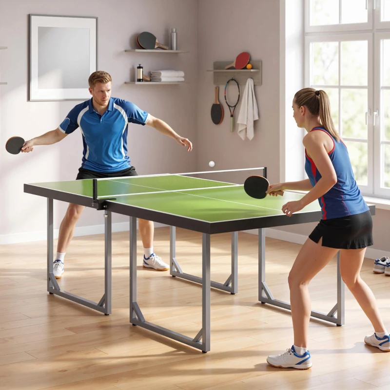 Soozier 6x3 ft Compact Midsize Table Tennis Table Multi-Use Family Ping-pong Table Free Standing Folding Green