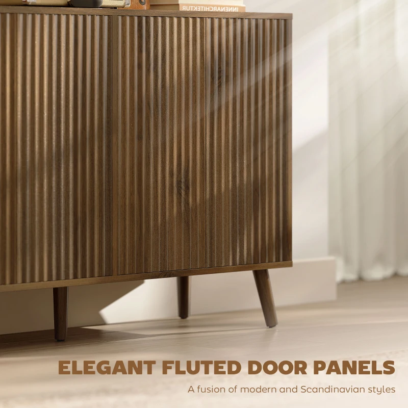 HOMCOM Buffet Cabinet with Storage, Modern Fluted Sideboard with Adjustable Shelves for Dining Room Living Room, Dark Brown
