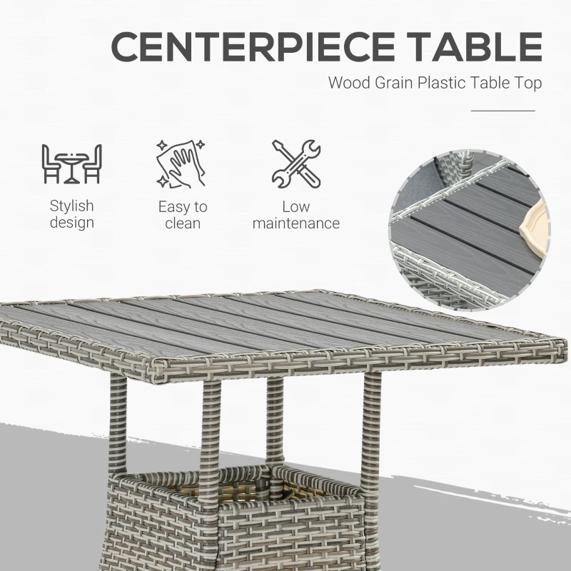 Outsunny 3 Piece Patio Bistro Set, PE Wicker Furniture Conversation Set w/ Tufted Cushion Reclining Chairs & Coffee Table, Gray