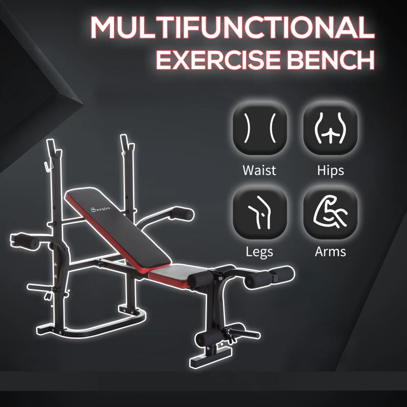 Soozier Adjustable Weight Bench with Leg Developer Barbell Rack for Weight Lifting and Strength Training