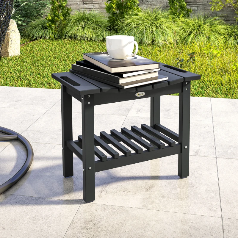 Outsunny HDPE Shower Bench, Waterproof Shower Stool with Handle, Storage Shelf, Non-Slip Pads for Indoor Outdoor, Black