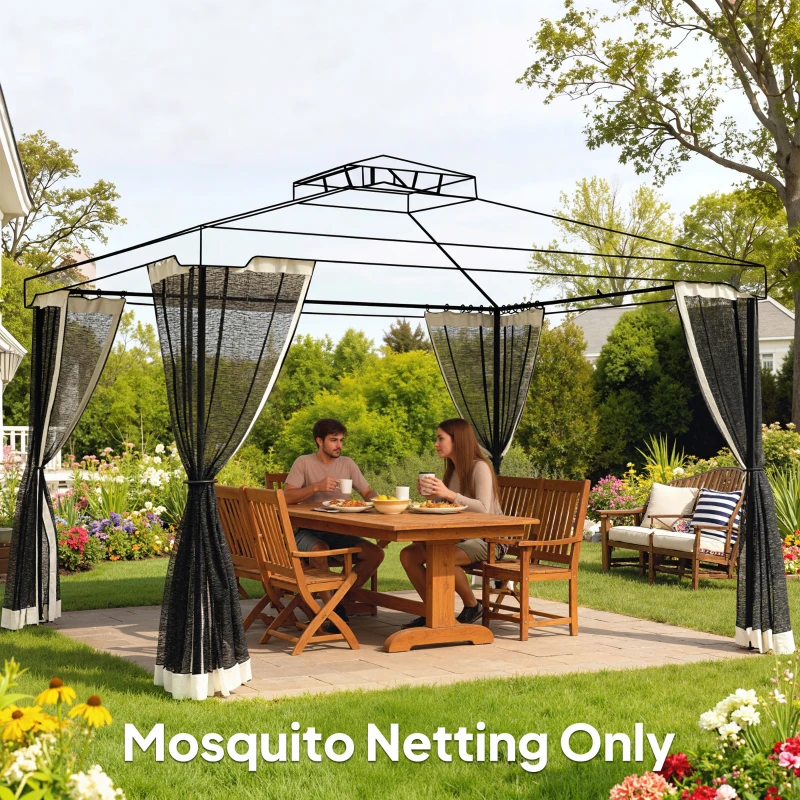 Outsunny Replacement Mosquito Netting for Gazebo 10' x 12' Black Screen Walls for Canopy with Zippers, Cream White