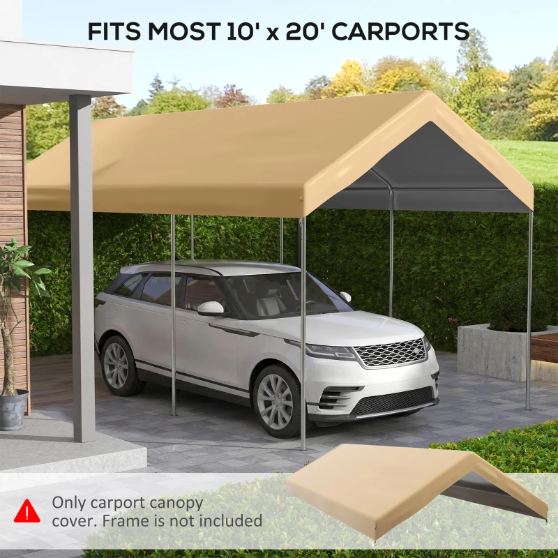 Outsunny 20' x 10' Carport Replacement Canopy for Model 84C-207WT or 84C-386V00WT with Ball Bungee Cords, Beige (Only Cover)