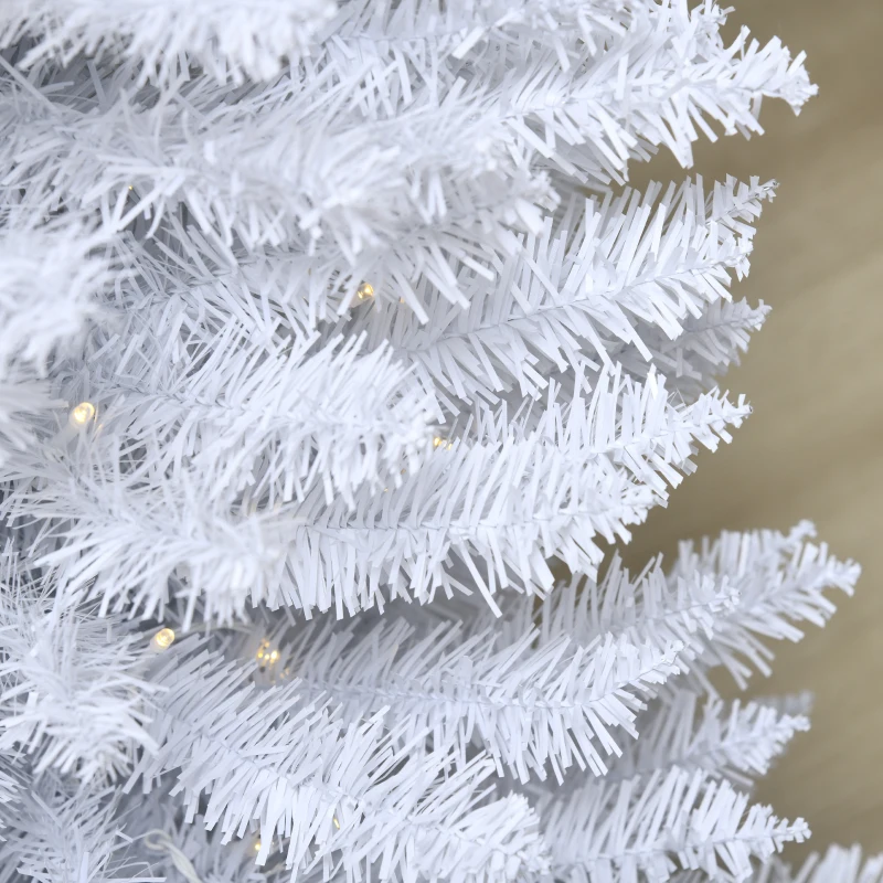 HOMCOM 7ft Pencil Christmas Tree, Slim Artificial Christmas Tree with Realistic Branches and Warm White LED Lights, White
