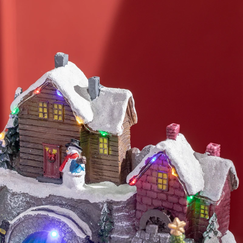 HOMCOM Christmas Village, Skating Pond Animated Winter Wonderland Set with Multicolored LED Light, Plug-In Christmas Decoration
