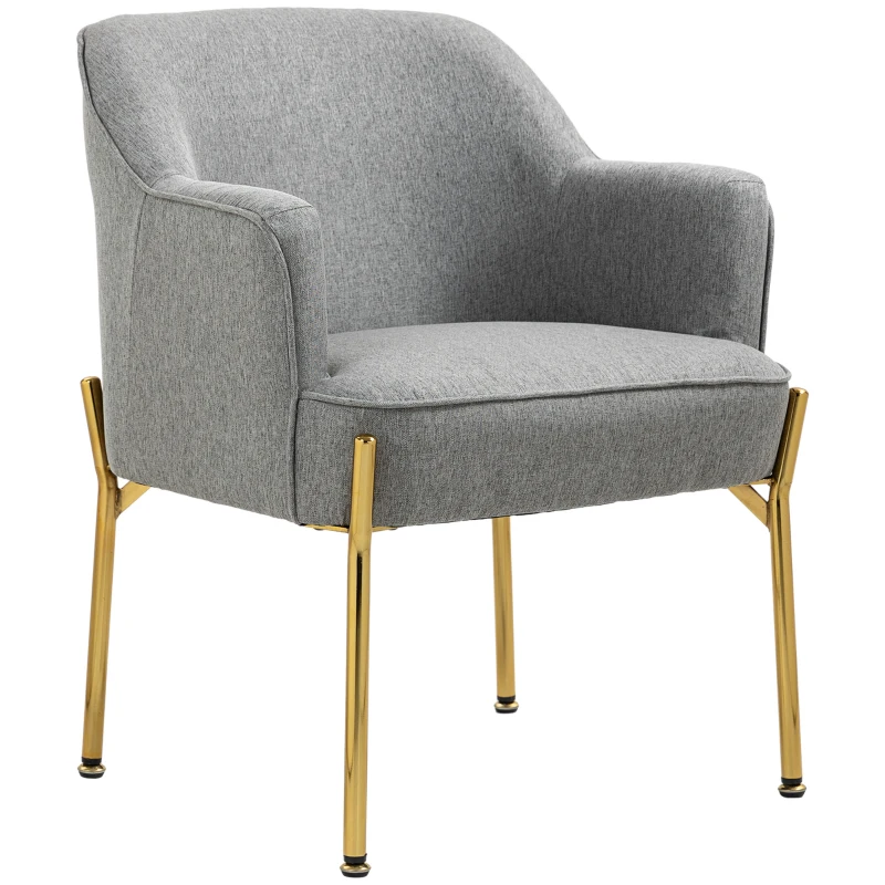 HOMCOM Fabric Armchair, Modern Accent Chair with Metal Legs for Living Room, Bedroom, Home Office, Grey