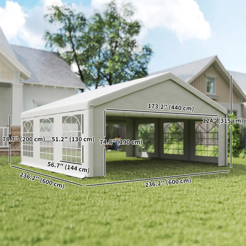 Outsunny 20'x20' Heavy Duty Large Party Tent & Carport with Removable Sidewalls, Windows, Portable Garage Canopy Tent, Sun Shade Shelter for Parties Wedding Outdoor Events, White
