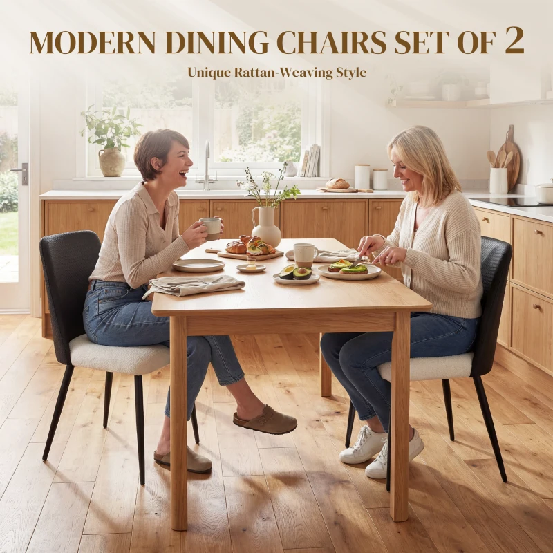 HOMCOM Dining Chairs Upholstered Kitchen Chairs Set of 2 with Steel Legs and Padded Seat for Dining Room, Kitchen, Black