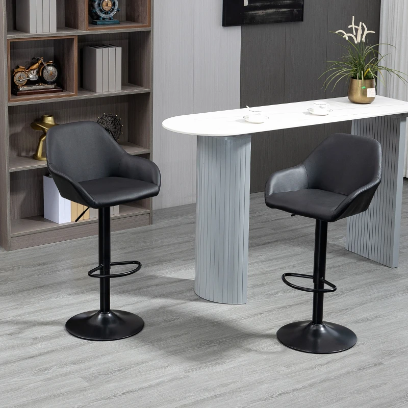 HOMCOM Adjustable Bar Stools, Swivel Counter Height Barstools with Footrest and Back, PU Leather and Steel Round Base, for Kitchen Counter and Dining Room, Set of 4, Black