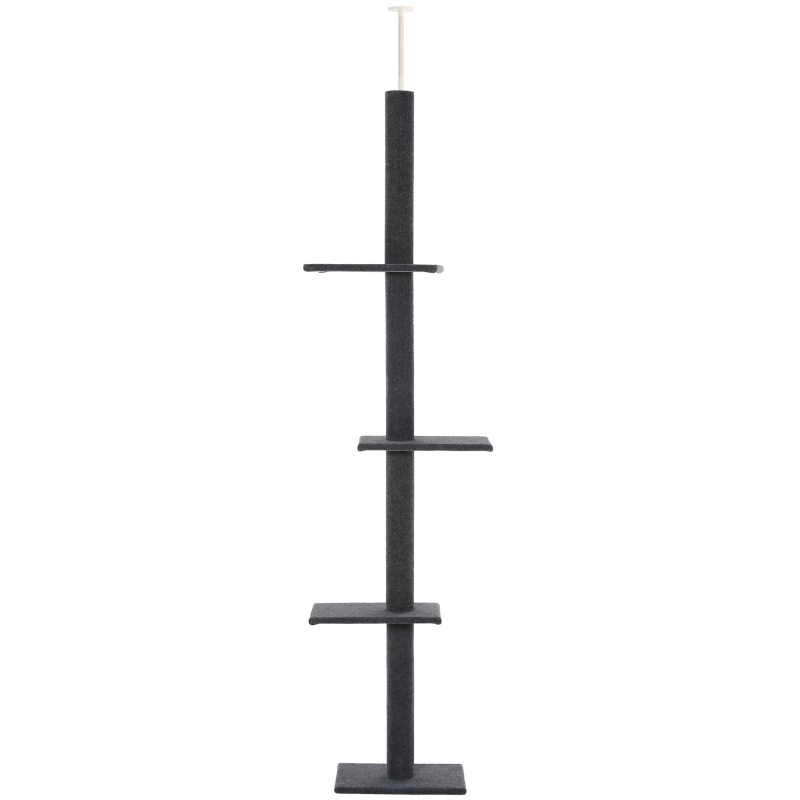PawHut Floor-to-Ceiling Cat Tree Climbing Tower with Sisal-Covered Scratching Posts Natural Cat Tree Activity Center for Kittens Tower Furniture, Gray