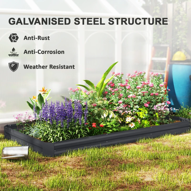 Outsunny 8'x4'x1' Galvanized Raised Bed, Large Elevated Planter Box for Growing Flowers, Herbs and Vegetables, Dark Grey